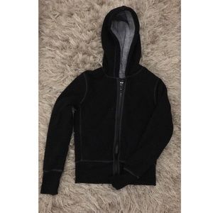 Black zip up hoodie with the gray lining